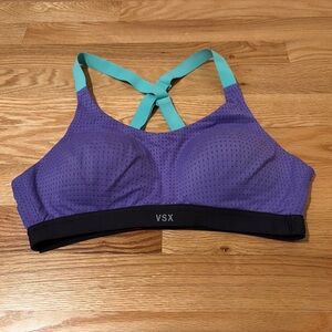 Victoria's Secret Purple and Black Sports Bra with Teal Straps